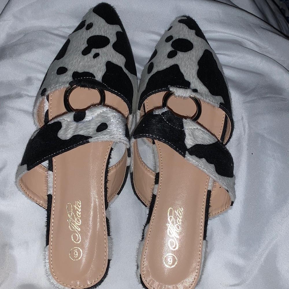 Cow Print Cut Out Mules